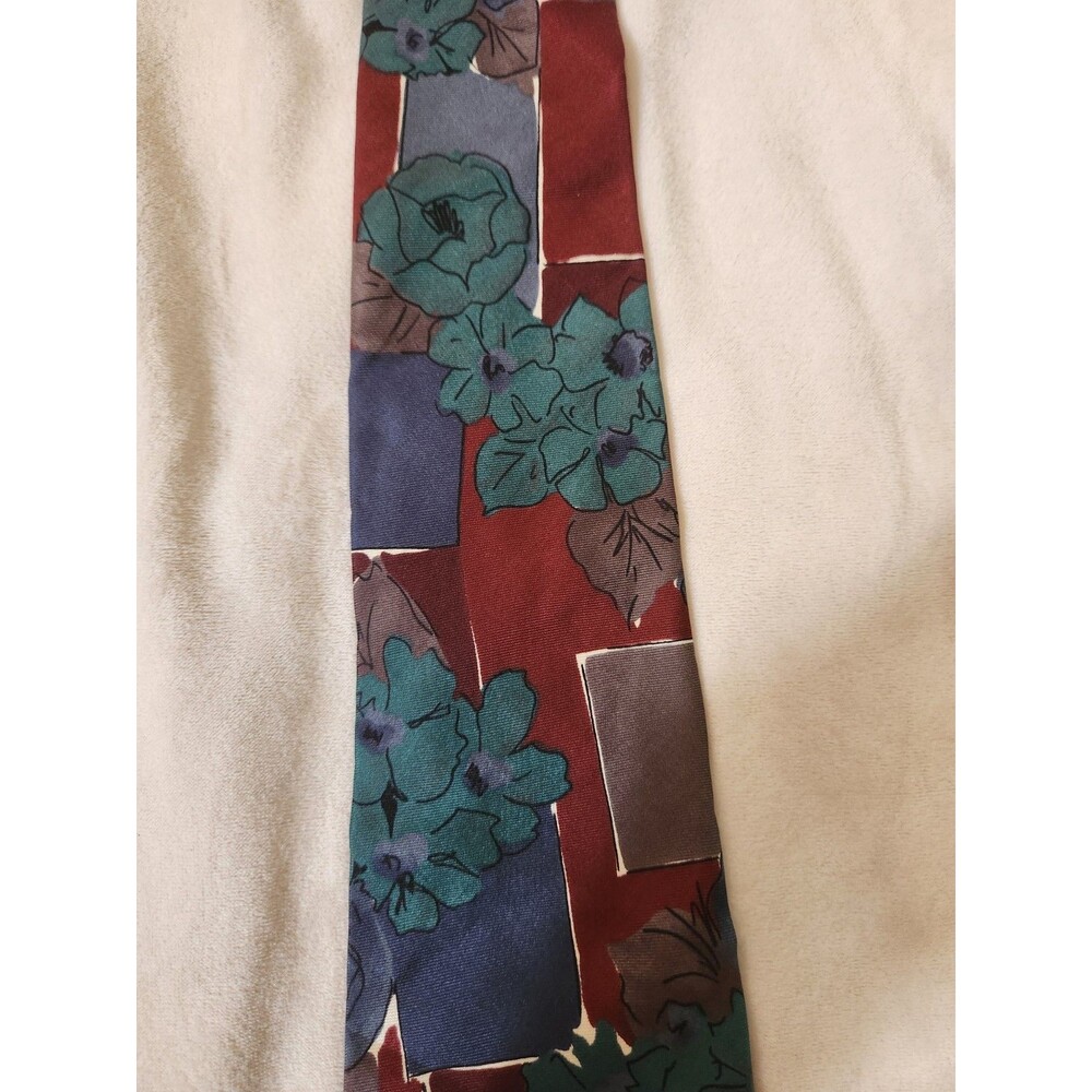 Vintage 90s Zylos George Machado 100% Silk Tie Abstract Floral Watercolor Retro